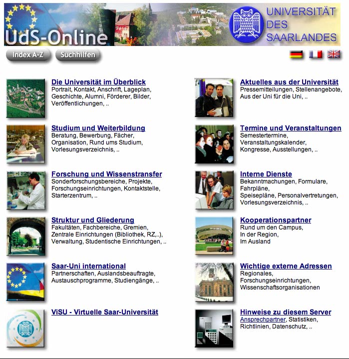 ScreenshotHomepage der Universität des Saarlandes