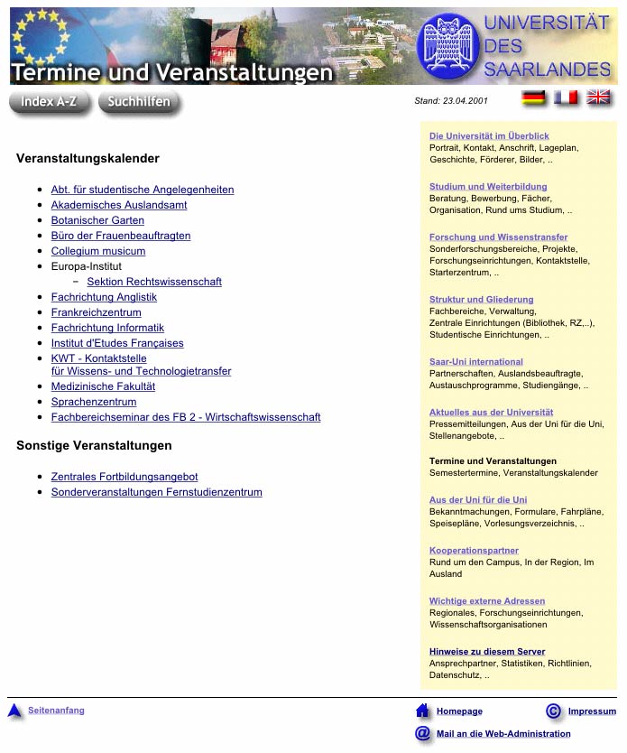ScreenshotHomepage der Universität des Saarlandes